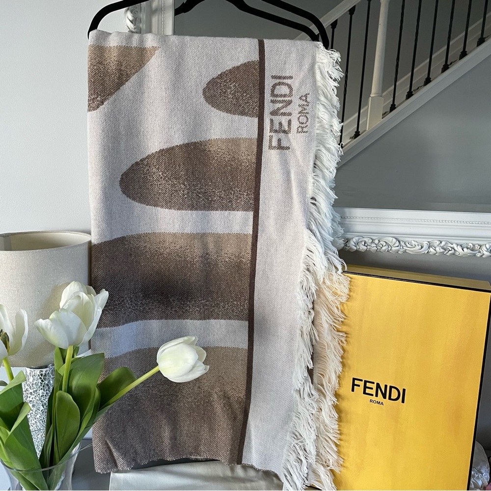 LIKE NEW Fendi Large Wool & Cashmere Throw Blanket